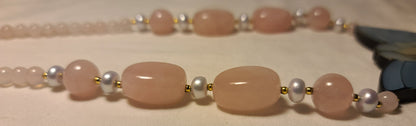 Lee Sands Pink Quartz with Mother of Pearl Angel Pendant Necklace