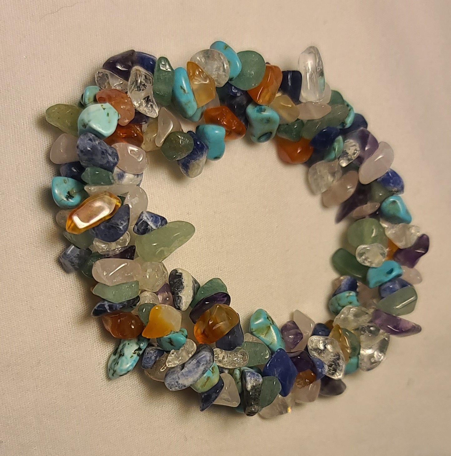 Natural Gemstone Chip Stretch Bracelet, Bohemian Healing Stone Jewelry, Mixed Stones