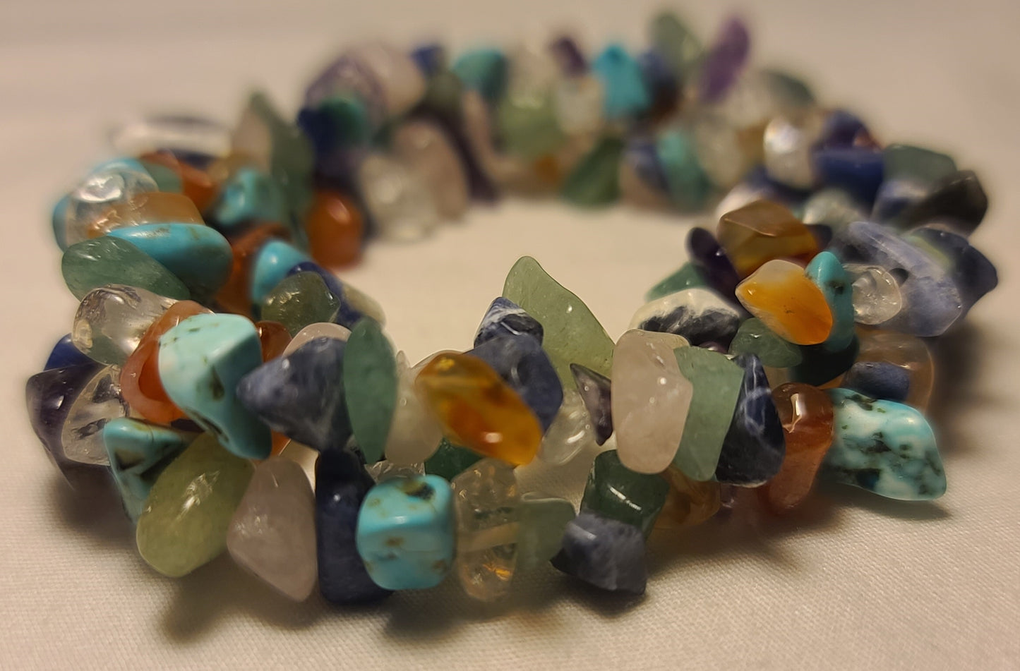 Natural Gemstone Chip Stretch Bracelet, Bohemian Healing Stone Jewelry, Mixed Stones