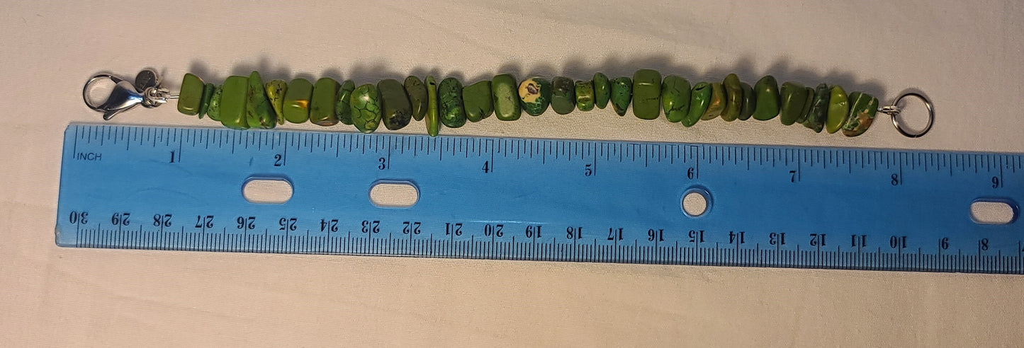 Natural Green Howlite Stone Bead Bracelet – 8.25" Stainless