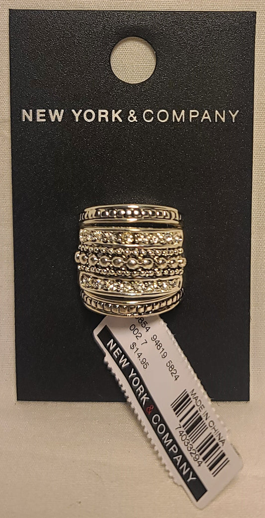New York & Company Vintage Rhodium 3-Stack Band Ring Size 7 New in Packaging