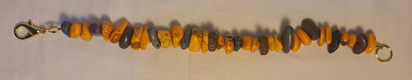 Orange & Blue/Grey Howlite Stone Nugget Beaded Bracelet 8.5"