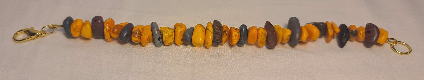 Orange & Blue/Grey Howlite Stone Nugget Beaded Bracelet 8.5"