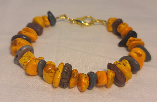 Orange & Blue/Grey Howlite Stone Nugget Beaded Bracelet 8.5"
