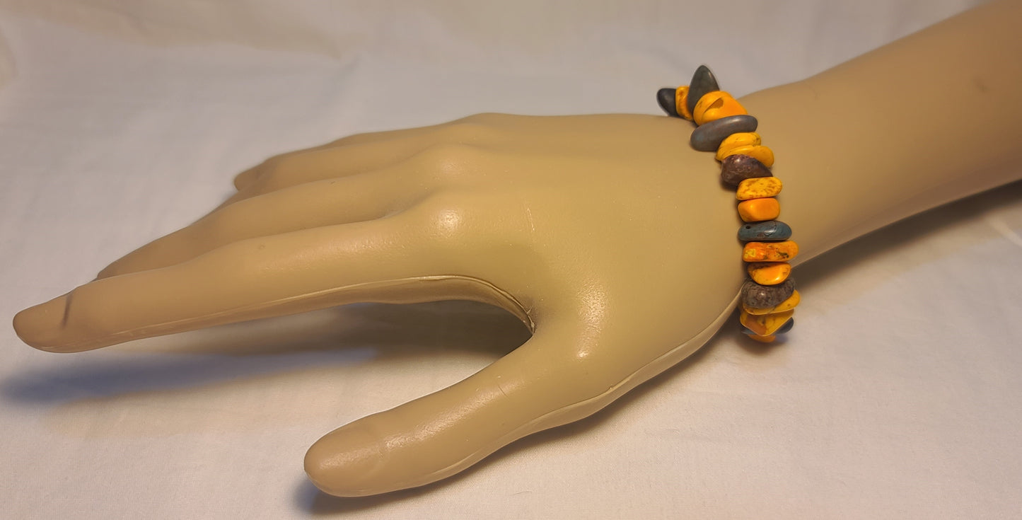 Orange & Blue/Grey Howlite Stone Nugget Beaded Bracelet 8.5"