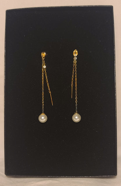 Faux Pearl Drop Earrings – Gold Chain Double Dangle Design