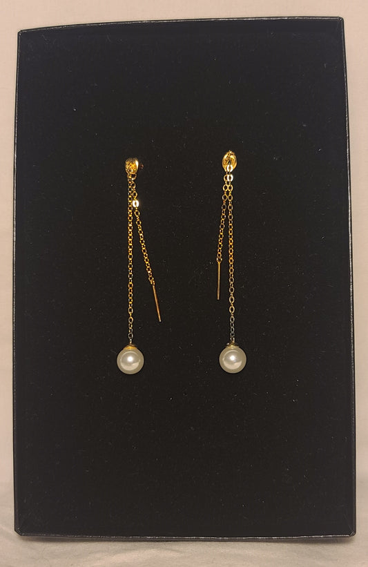 Faux Pearl Drop Earrings – Gold Chain Double Dangle Design