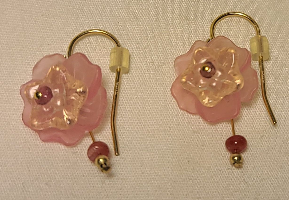 Cute Pink Layered Flower Earrings – Boutique Style Drop Earrings