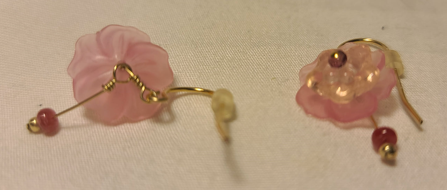 Cute Pink Layered Flower Earrings – Boutique Style Drop Earrings