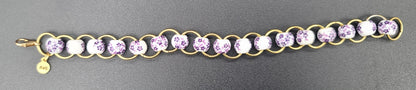 Purple Floral Porcelain & Gold Ring Bracelet 7.75"