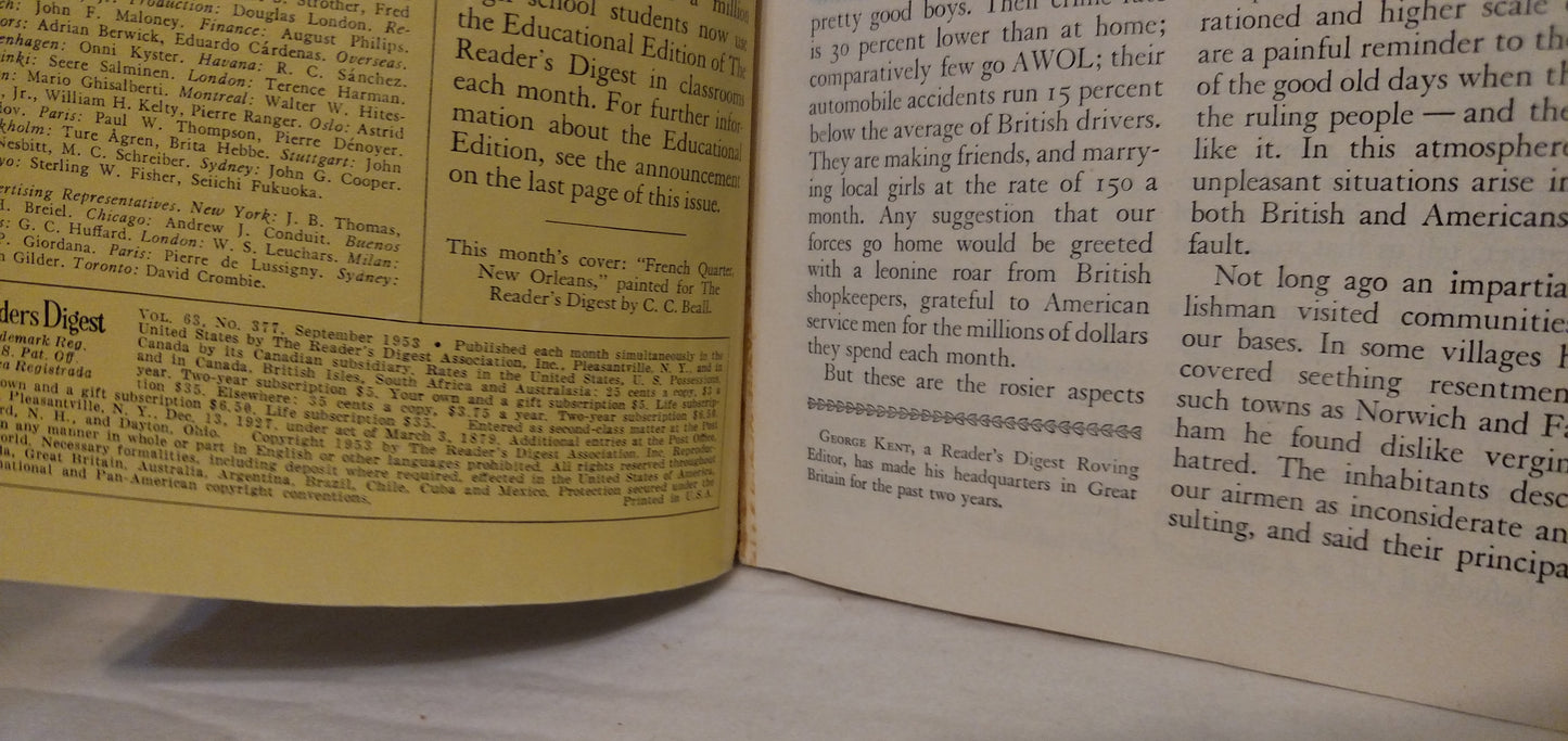 1953 Reader’s Digest – September Edition – Americana Cold War Era Collectible
