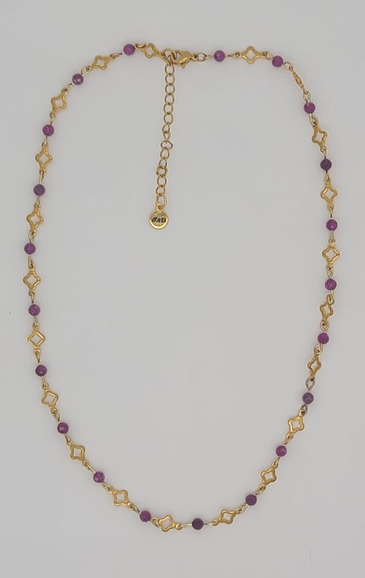 Red Ruby Radiance – Gold Stainless Steel Clover and Natural Ruby Bracelet, Earrings & Necklace Set