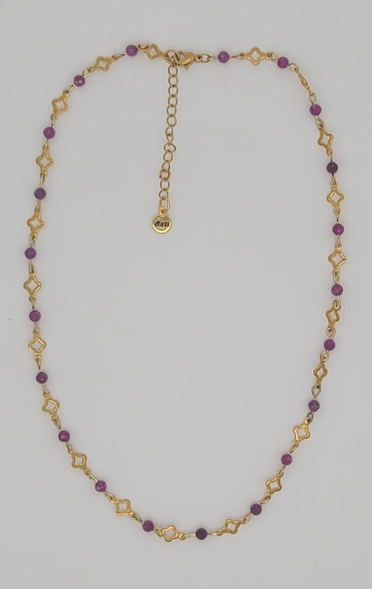 Red Ruby Radiance – Gold Stainless Steel Clover and Natural Ruby Necklace Set