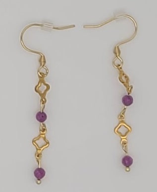 Red Ruby Radiance – Gold Stainless Steel Clover and Natural Ruby Earrings