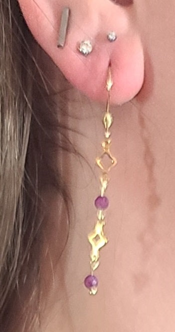 Red Ruby Radiance – Gold Stainless Steel Clover and Natural Ruby Earrings