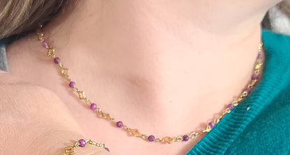 Red Ruby Radiance – Gold Stainless Steel Clover and Natural Ruby Bracelet, Earrings & Necklace Set