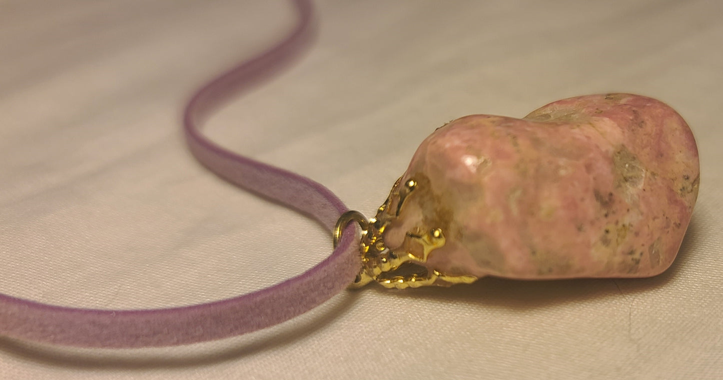 Pink Rhodonite Pendant Amulet Necklace