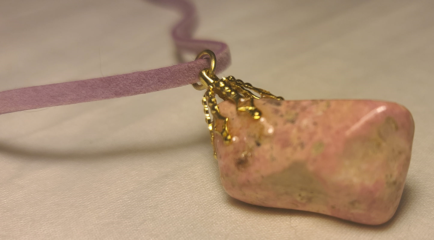 Pink Rhodonite Pendant Amulet Necklace
