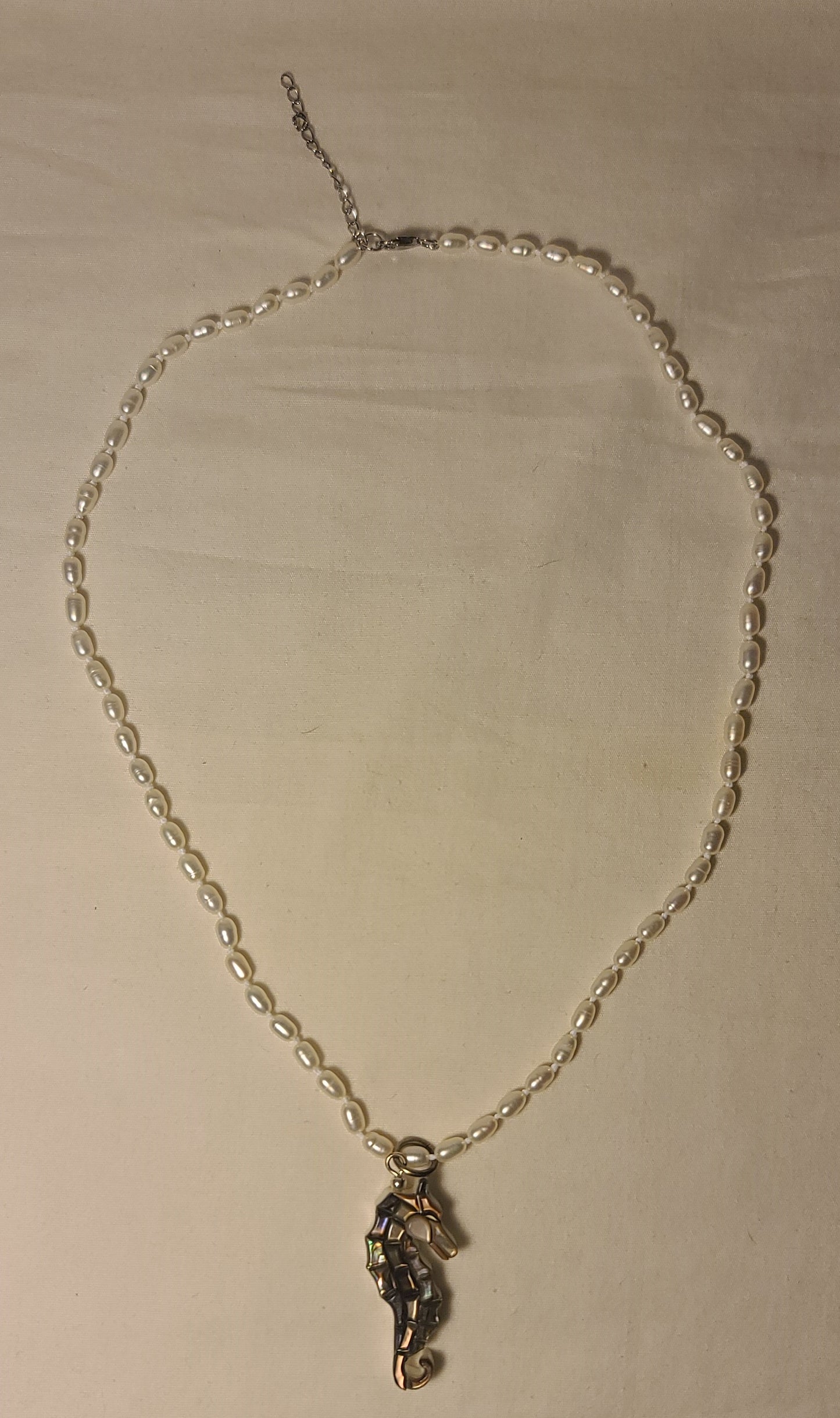 Lee Sands Abalone Seahorse Pendant with 19 Inch Pearl Necklace