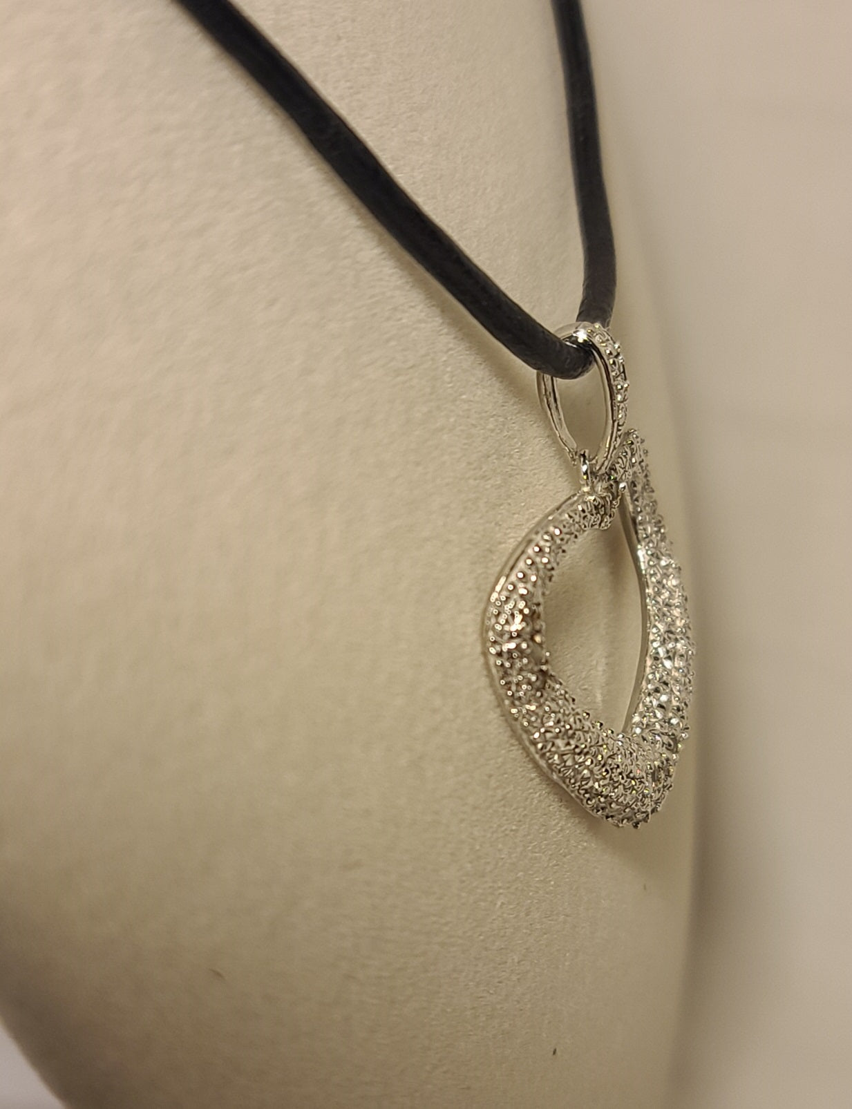 Sterling Silver Open Heart Pendant – Black Leather 18 Inch Necklace