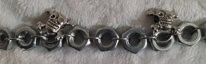 Hex-Nut Skull & Cross Bones 9 Inch Bracelet with Coupler Clasp