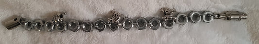 Hex-Nut Skull & Cross Bones 9 Inch Bracelet with Coupler Clasp