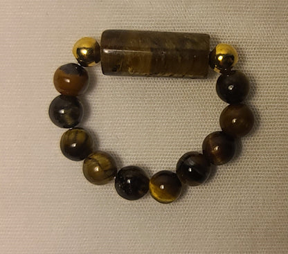 Tiger’s Eye Stretch Ring with Gold Stainless Steel, Size 6.5 - 8.5