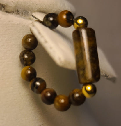 Tiger’s Eye Stretch Ring with Gold Stainless Steel, Size 6.5 - 8.5