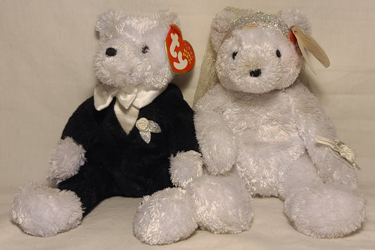 Ty Vintage Bride & Groom Beanie Babies Set – 2002–2004 – PE Pellets – Reg # PA 1965(KR)