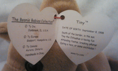 Tiny the Chihuahua Vintage Ty Beanie Baby with Rare Hang Tag Error