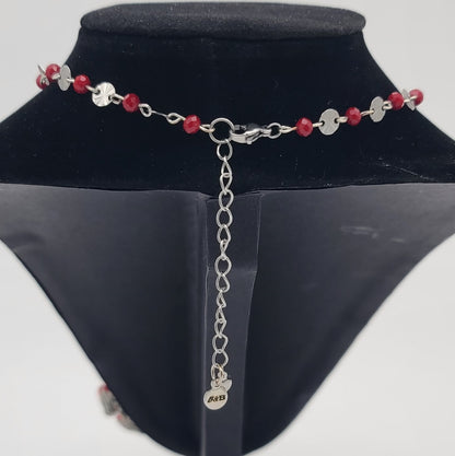 Upcycled Pendant Wreath Necklace with Butterfly Charm on Handmade Red Glass Sunburst Chain