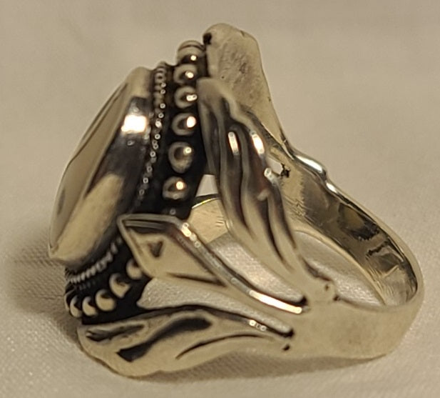 Sterling Silver Yin-Yang Ring – Size 5 – Ornate Beaded Border – 925 S Mark