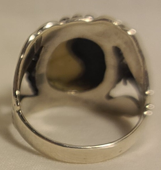 Sterling Silver Yin-Yang Ring – Size 5 – Ornate Beaded Border – 925 S Mark