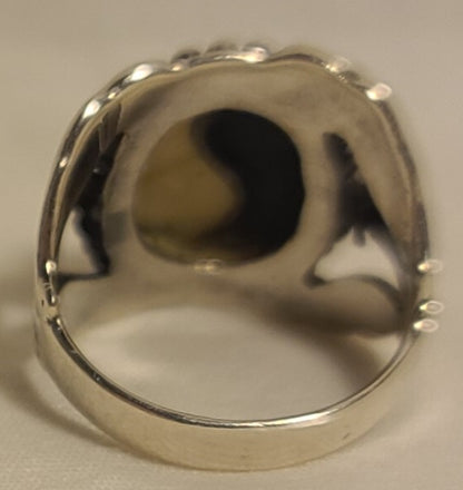 Sterling Silver Yin-Yang Ring – Size 5 – Ornate Beaded Border – 925 S Mark