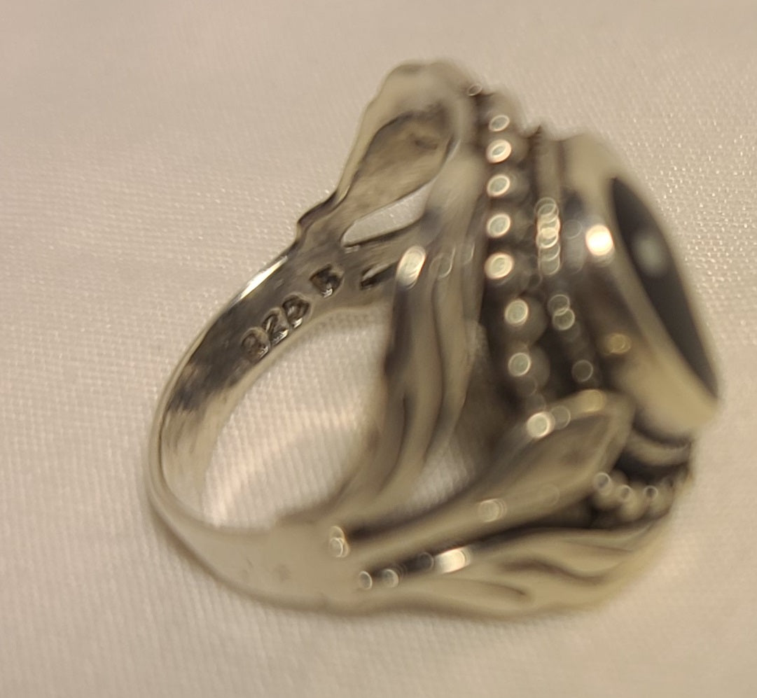 Sterling Silver Yin-Yang Ring – Size 5 – Ornate Beaded Border – 925 S Mark