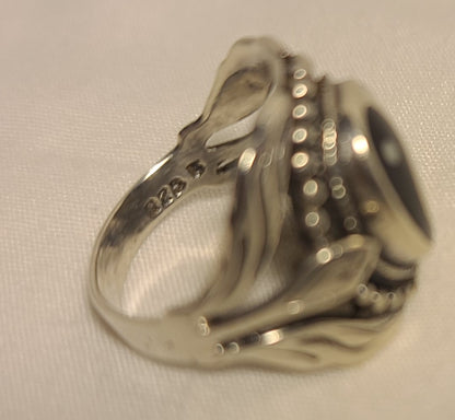 Sterling Silver Yin-Yang Ring – Size 5 – Ornate Beaded Border – 925 S Mark