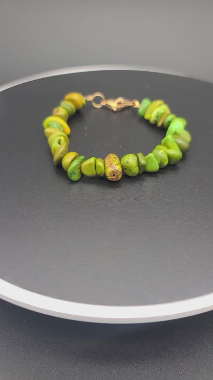 Natural Green Howlite Stone Bead Bracelet – 8.25" Gold Stainless