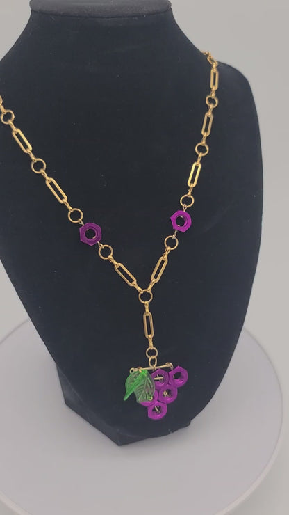 Bold Grape Bunch Hex Nut Pendant Necklace