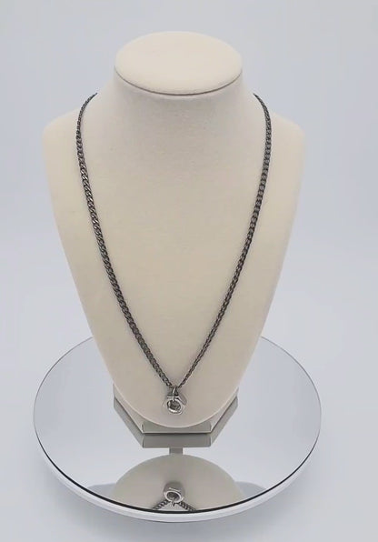Gunmetal Cuban Link Chain with Stainless Steel Hex Nut Pendant