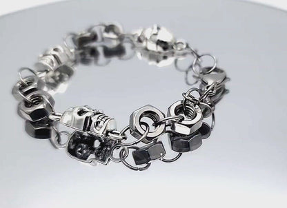 Skull & Steel Hex Nut Bracelet