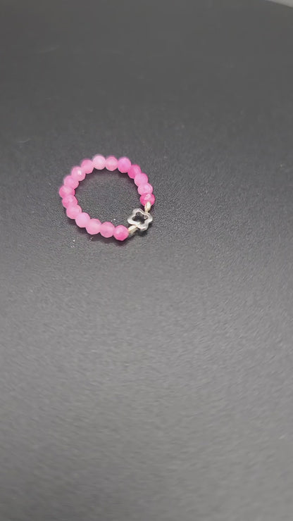 Faceted Pink Tourmaline with Stainless Steel Clover Stretch Fit Ring 7.5 – 10