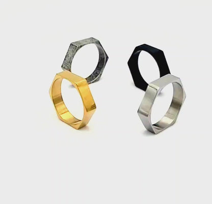 Modern Industrial Edge Stainless Steel Hex Ring
