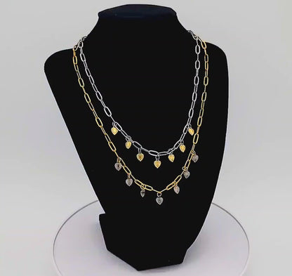 Opposites Attract Two-Tone 2 Layered Heart Necklace