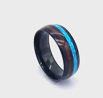 Lightning Blue & Timber Horizon Stainless Steel Comfort Fit Ring