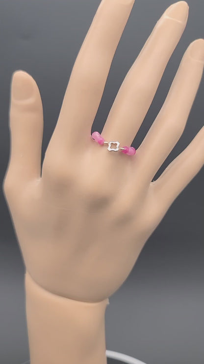Faceted Pink Tourmaline with Stainless Steel Clover Stretch Fit Ring 7.5 – 10