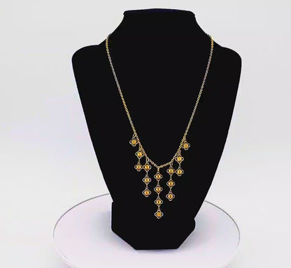 Cascade Fringe Clover Drop Gold Stainless Steel Necklace