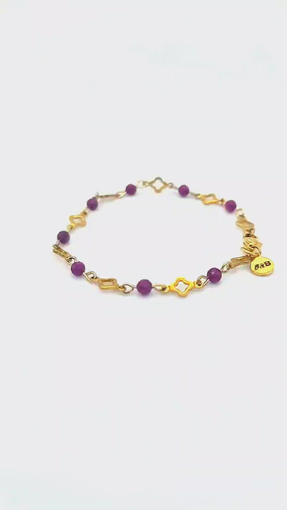 Red Ruby Radiance – Gold Stainless Steel Clover and Natural Ruby Bracelet, Earrings & Necklace Set