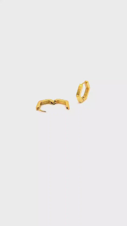 Hexagon Gold Huggie Hoop Earrings - 18K Gold Stainless Steel