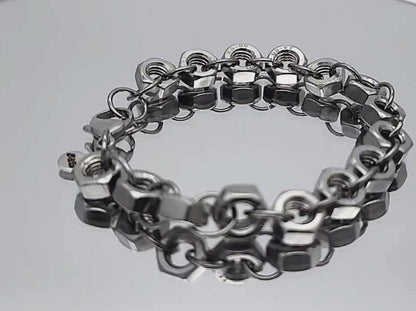Hex Forged, Stainless Steel Hex Nut Bracelet 8.75