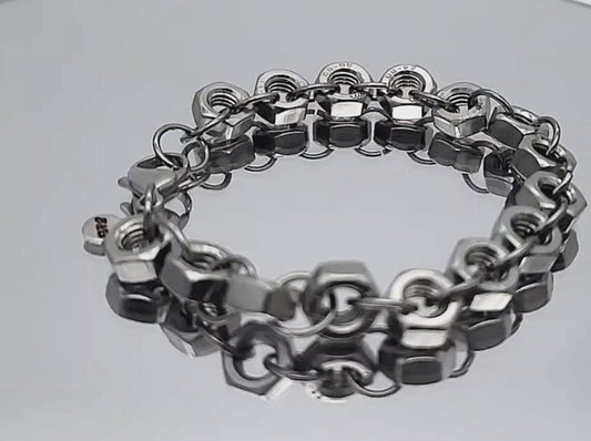 Hex Forged, Stainless Steel Hex Nut Bracelet 8.75